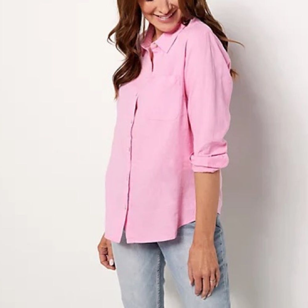 Candace Cameron Bure Regular Linen Blend Button- Front Shirt